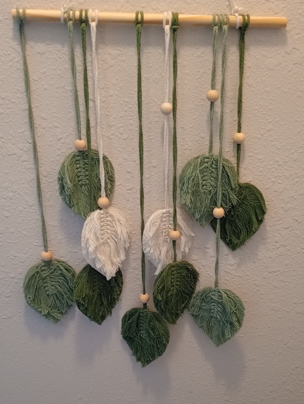 Handmade Fiber Art Leaf Wall Hanging - Green & White